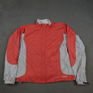 LL Bean Jacket Womens Medium Red Gray Nylon Lightweight Full Zip Outdoors Hiking